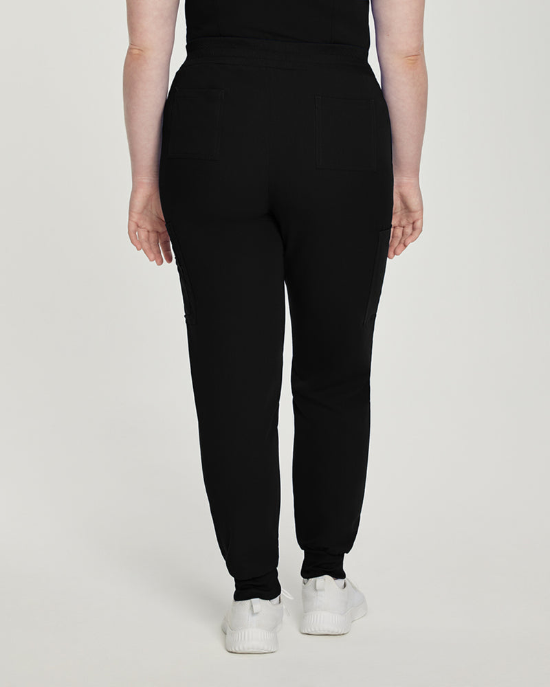 Black - White Cross V-Tess Women's 7 Pocket Zipper Cargo Jogger Drawstring Scrub Pants for Nursing