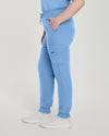 Ceil Blue - White Cross V-Tess Women's 7 Pocket Zipper Cargo Jogger Drawstring Scrub Pants for Nursing