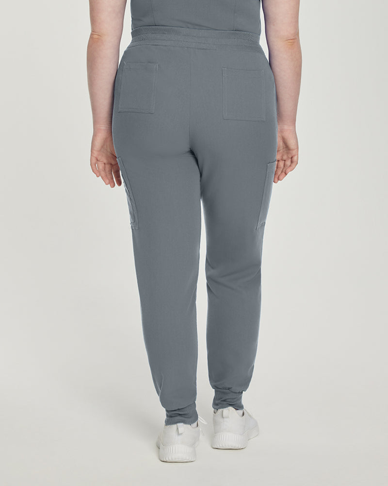 Taylor Grey - White Cross V-Tess Women's 7 Pocket Zipper Cargo Jogger Drawstring Scrub Pants for Nursing