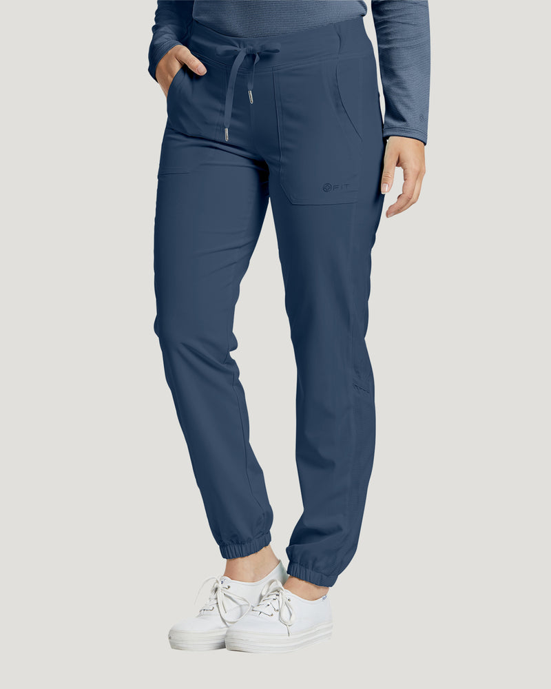 Navy - White Cross Fit Women's 2 Pocket Flat Front Jogger Scrub Pants for Nursing