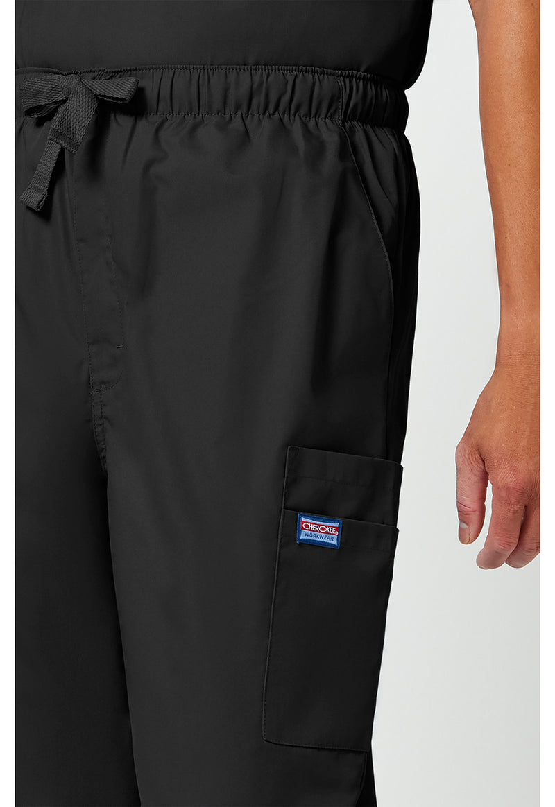 Black - Men's Fly Front Cargo Scrub Pants (View 4)