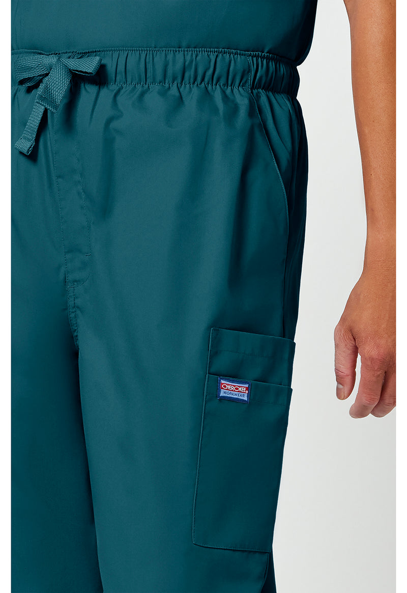 Caribbean Blue - Men's Fly Front Cargo Scrub Pants (View 4)
