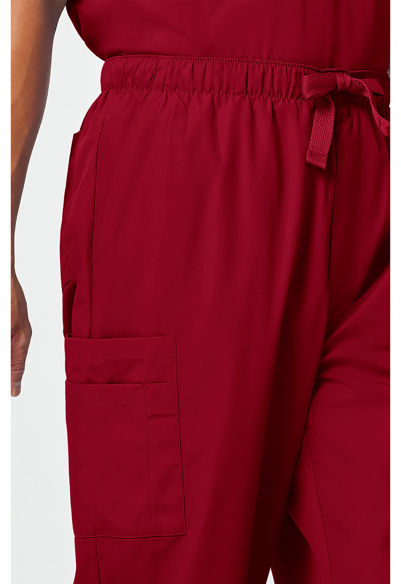Red - Men's Fly Front Cargo Scrub Pants (View 3)
