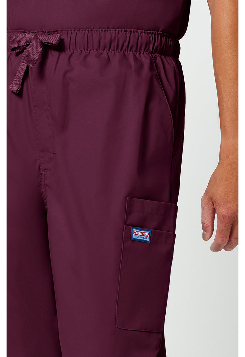 Wine - Men's Fly Front Cargo Scrub Pants (View 4)
