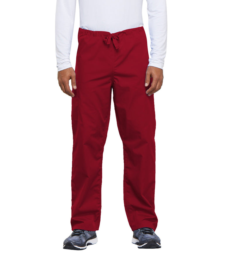 Red - Unisex Drawstring Cargo Scrub Pants