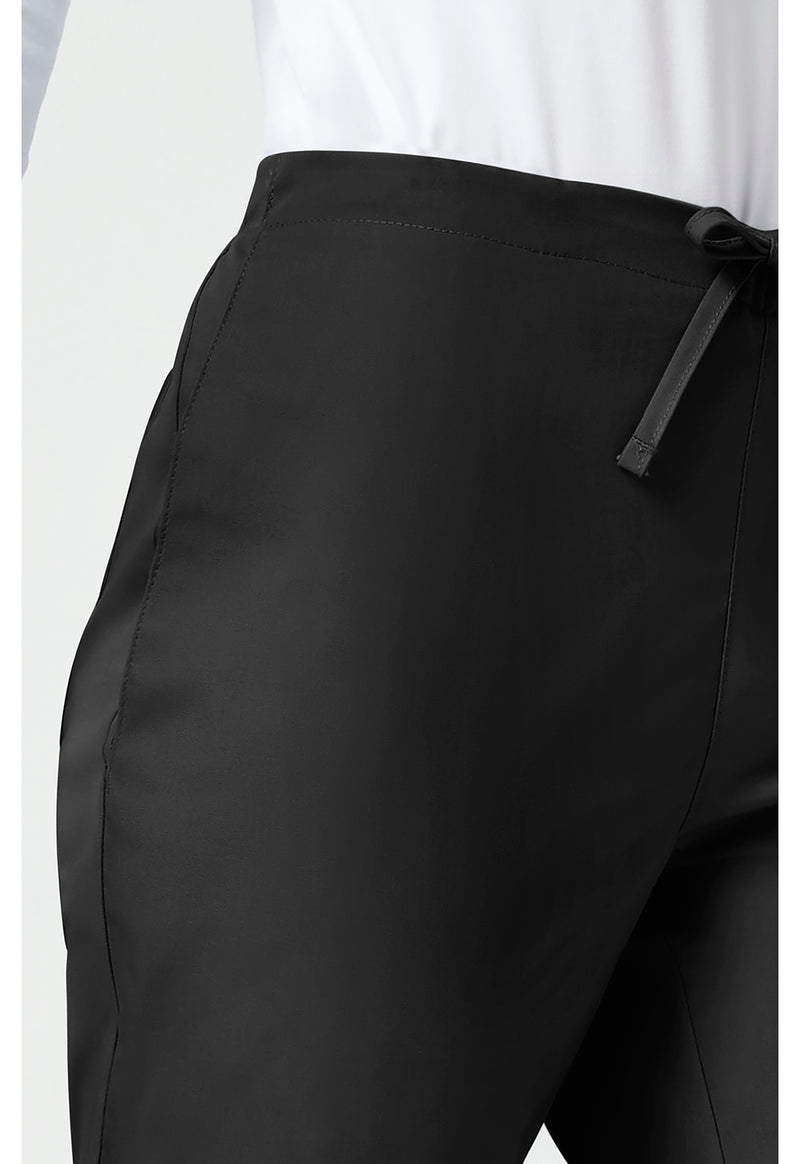 Black - Women's Natural Rise Flare Leg Drawstring Scrub Pants – Regular (View 3)