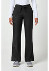 Black - Women's Natural Rise Flare Leg Drawstring Scrub Pants