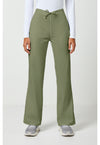 Olive - Women's Natural Rise Flare Leg Drawstring Scrub Pants