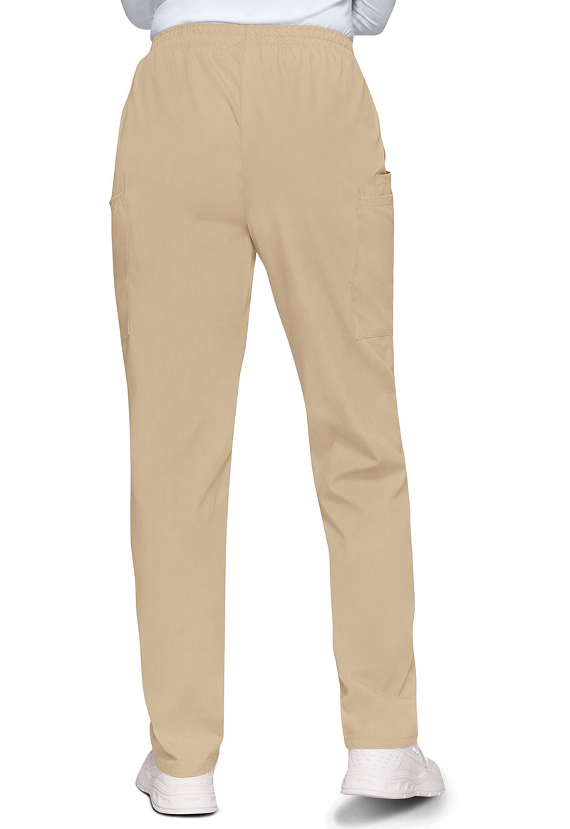 Khaki - Women's Natural Rise Tapered Pull-On Cargo Scrub Pants – Petite (Back)