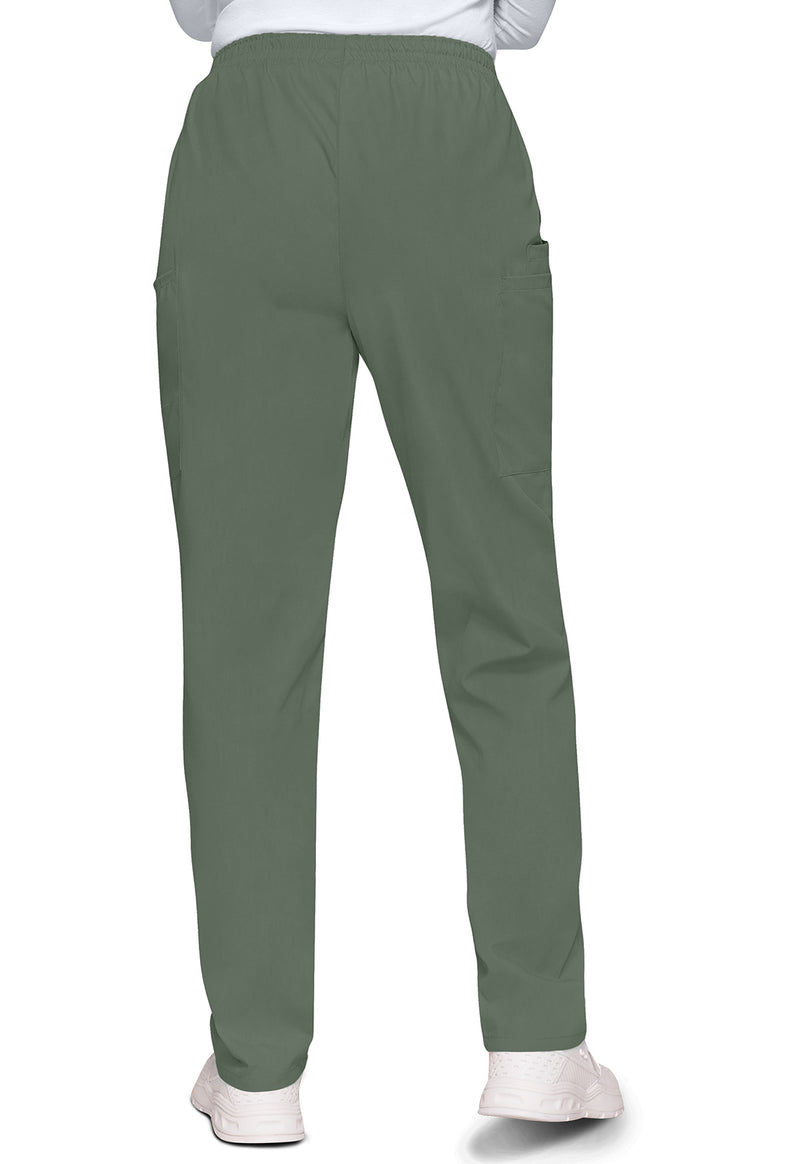 Olive - Women's Natural Rise Tapered Pull-On Cargo Scrub Pants – Petite (Back)