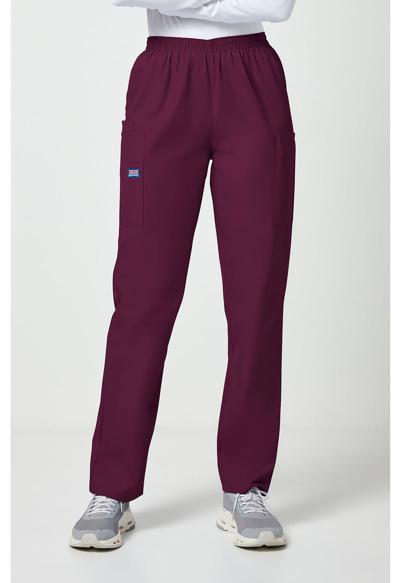 Wine - Women's Natural Rise Tapered Pull-On Cargo Scrub Pants