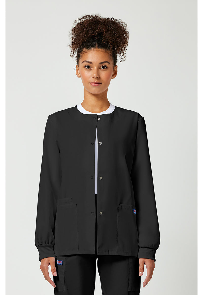 Black - Cherokee WW Originals Women Scrub Jacket - Front View