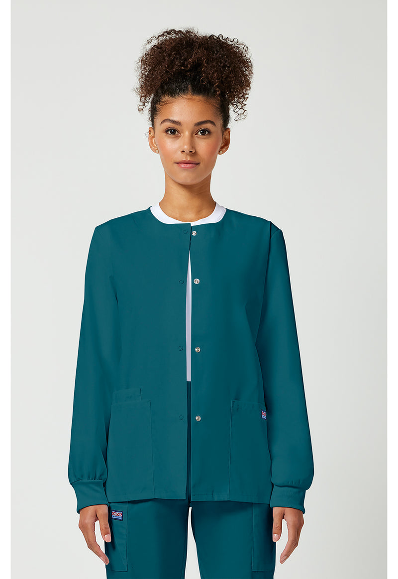 Caribbean Blue - Cherokee WW Originals Women Scrub Jacket - Front View