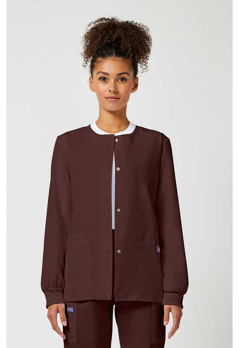Chocolate - Cherokee WW Originals Women Scrub Jacket - Front View