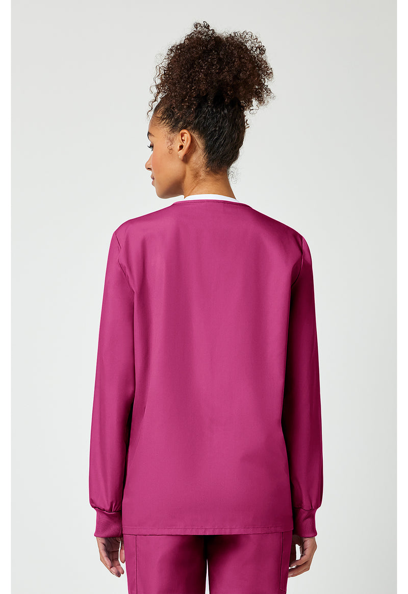 Shocking Pink - Cherokee WW Originals Women Scrub Jacket - Back View