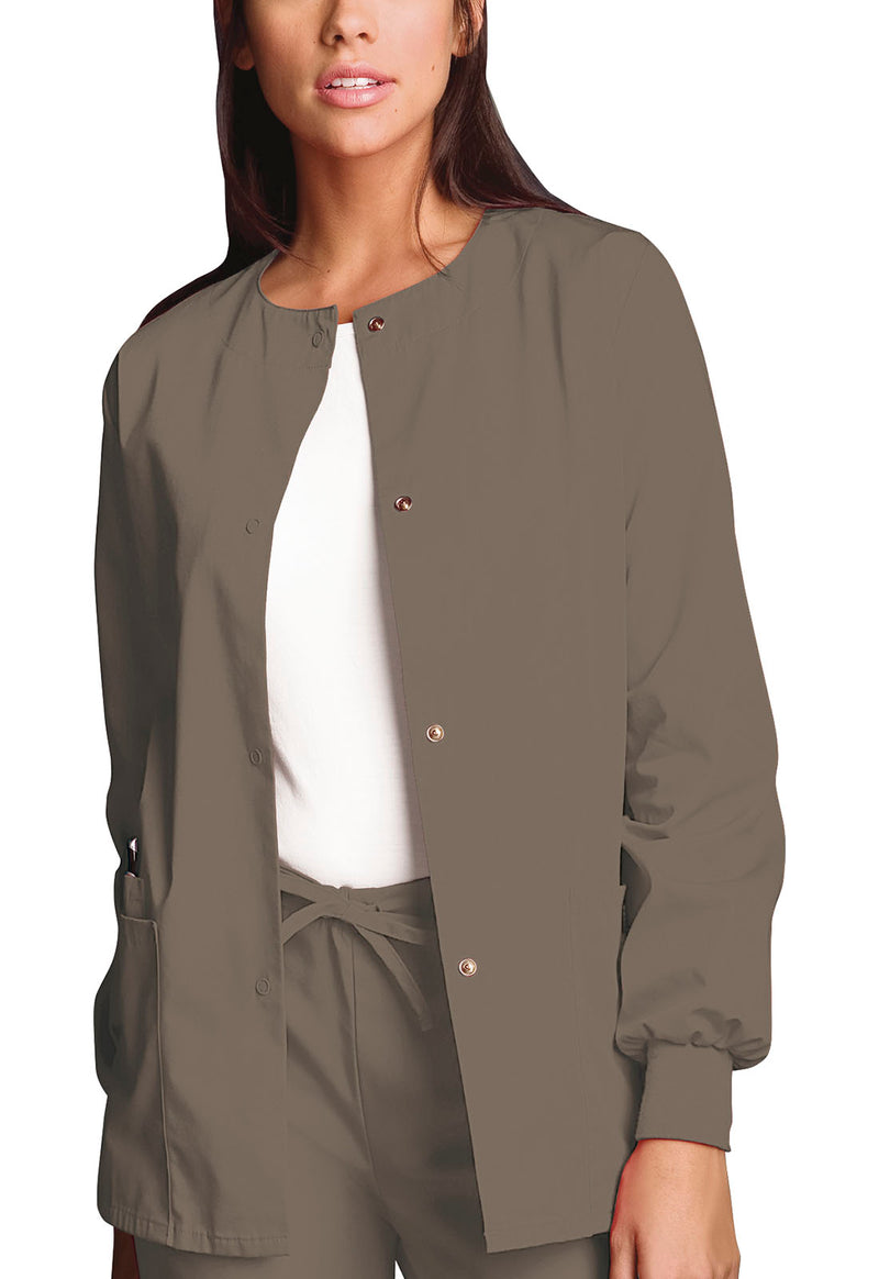 Taupe - Cherokee WW Originals Women Scrub Jacket - Front View