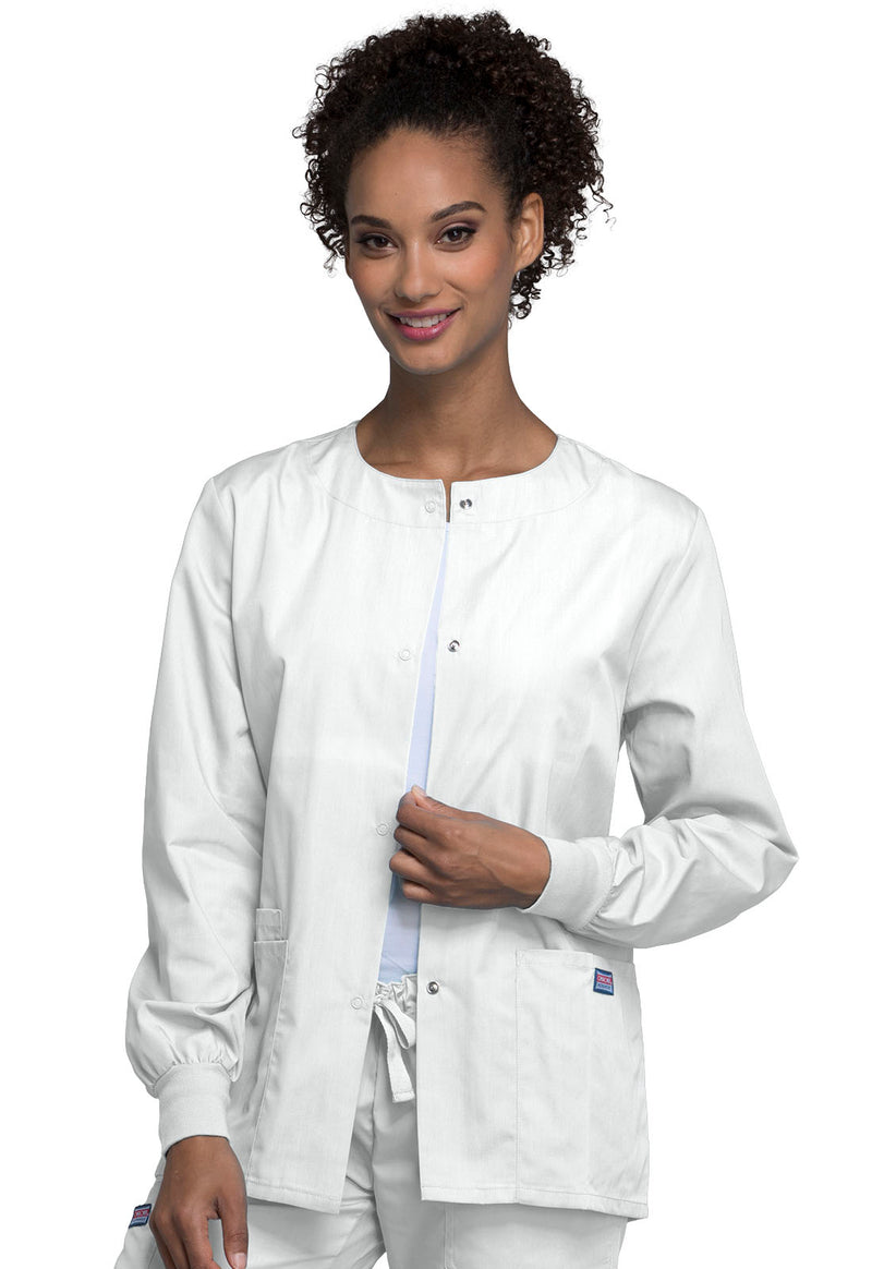 White - Cherokee WW Originals Women Scrub Jacket - Front View