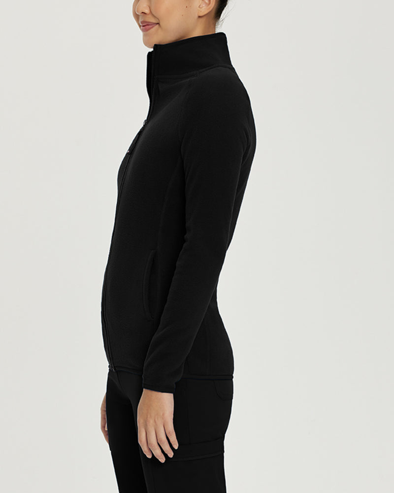 Black - White Cross Core Women's 2 Pocket Zip Front Polar Fleece Warm-Up Scrub Jacket for Nursing