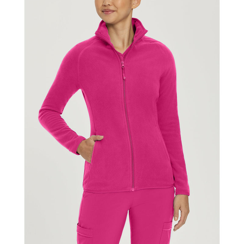Fuchsia - White Cross Core Women's 2 Pocket Zip Front Polar Fleece Warm-Up Scrub Jacket for Nursing