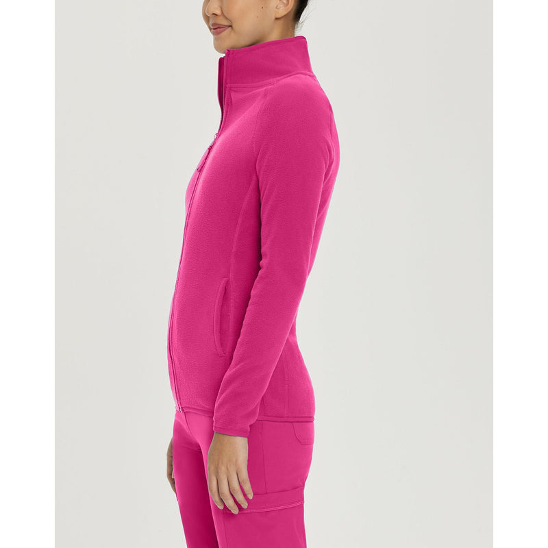 Fuchsia - White Cross Core Women's 2 Pocket Zip Front Polar Fleece Warm-Up Scrub Jacket for Nursing