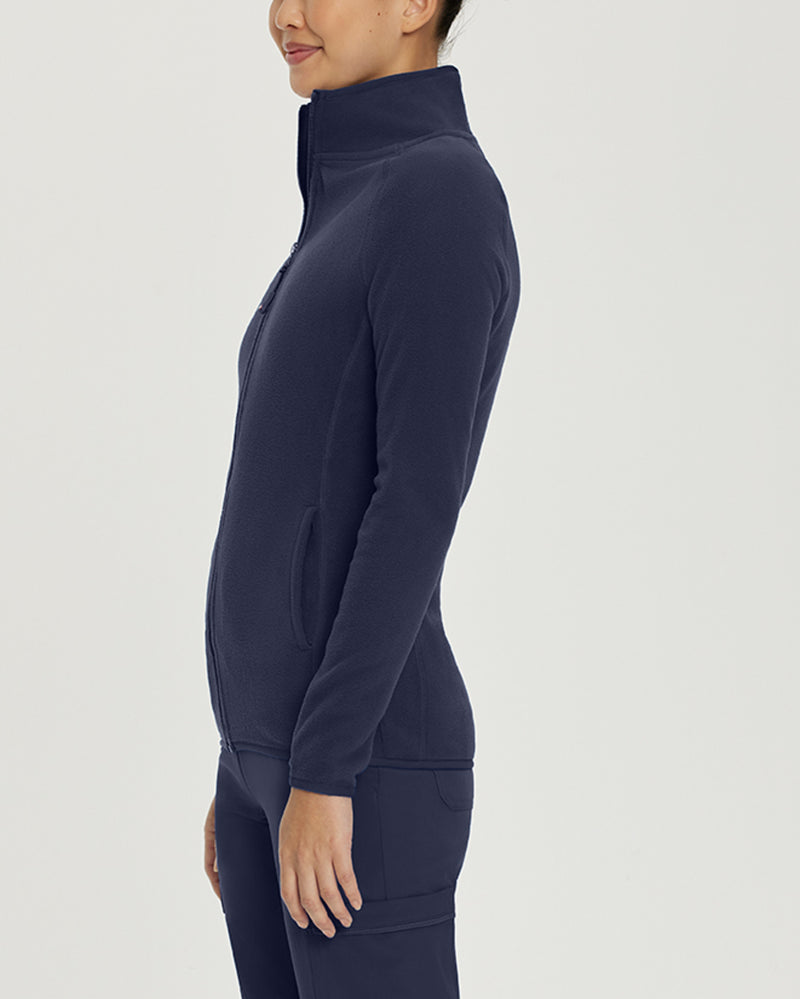 Navy - White Cross Core Women's 2 Pocket Zip Front Polar Fleece Warm-Up Scrub Jacket for Nursing