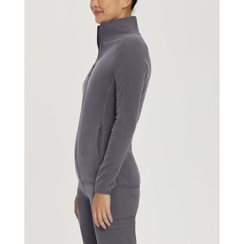 Pewter - White Cross Core Women's 2 Pocket Zip Front Polar Fleece Warm-Up Scrub Jacket for Nursing
