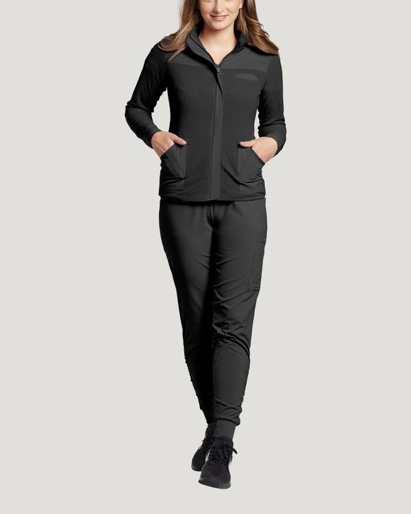 White Cross Fit Women's 3 Pocket Zip Front Warm-Up Scrub Jacket for Nursing