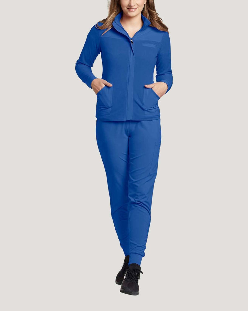 Royal Blue - White Cross Fit Women's 3 Pocket Zip Front Warm-Up Scrub Jacket for Nursing