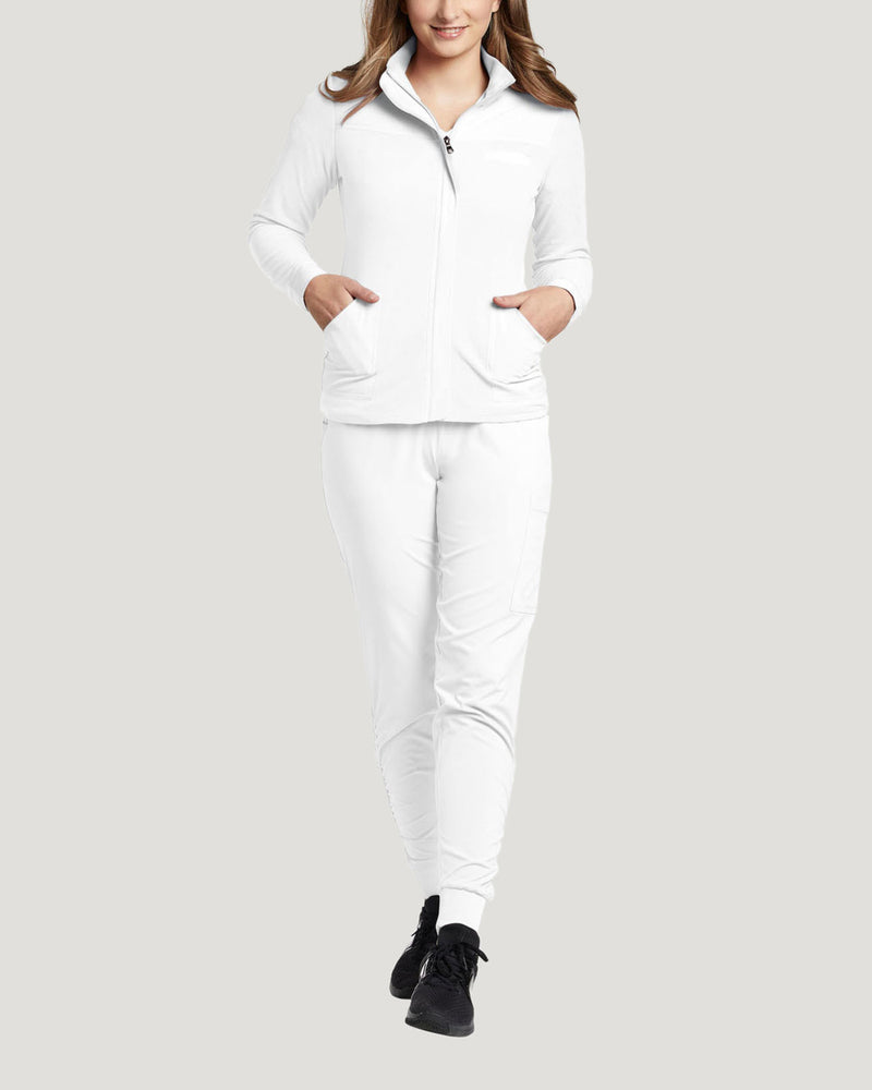 White - White Cross Fit Women's 3 Pocket Zip Front Warm-Up Scrub Jacket for Nursing