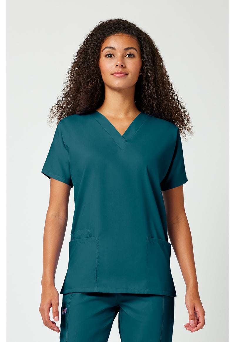 Caribbean Blue - Cherokee WW Originals Women Scrub Top - Front View
