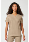Khaki - Cherokee WW Originals Women Scrub Top - Front View