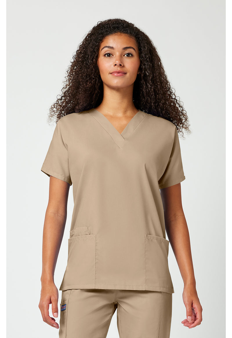 Khaki - Cherokee WW Originals Women Scrub Top - Front View