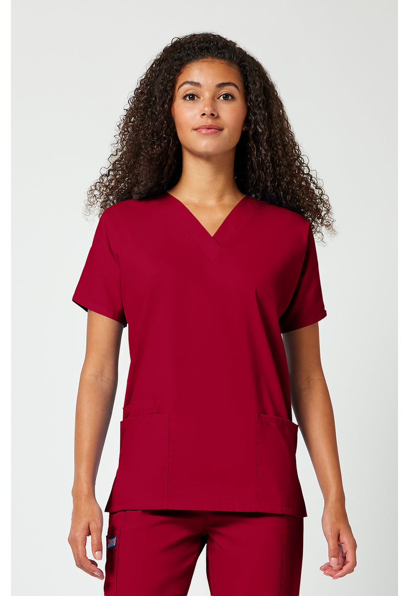 Red - Cherokee WW Originals Women Scrub Top - Front View