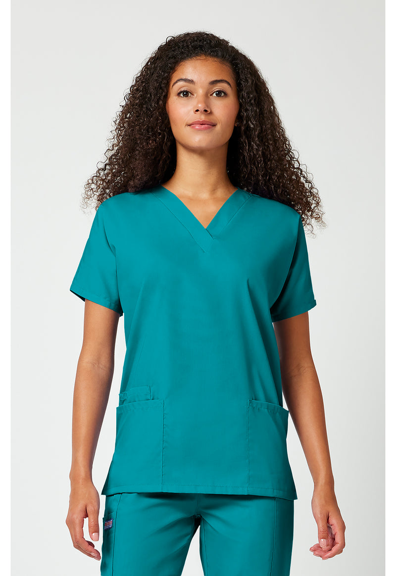 Teal Blue - Cherokee WW Originals Women Scrub Top - Front View