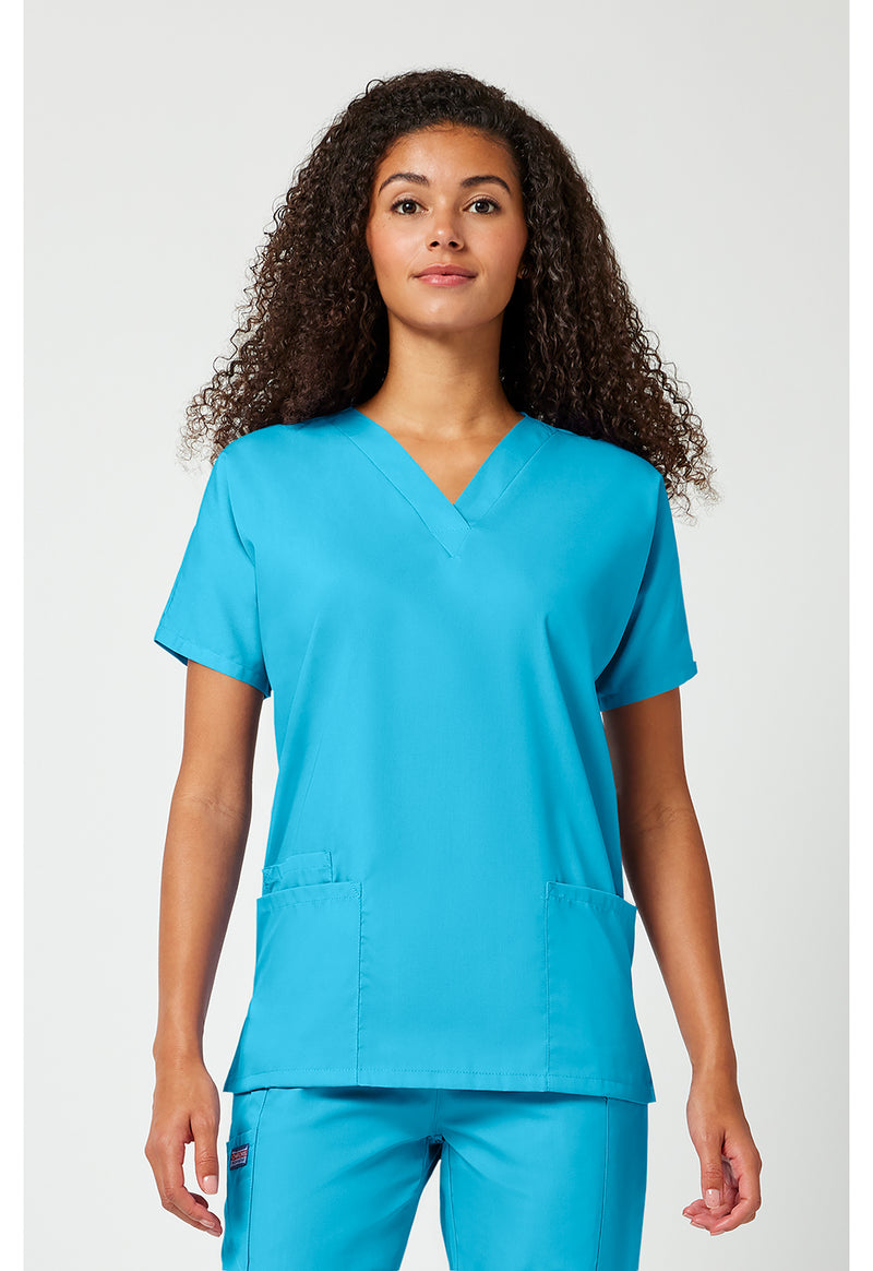 Turquoise - Cherokee WW Originals Women Scrub Top - Front View