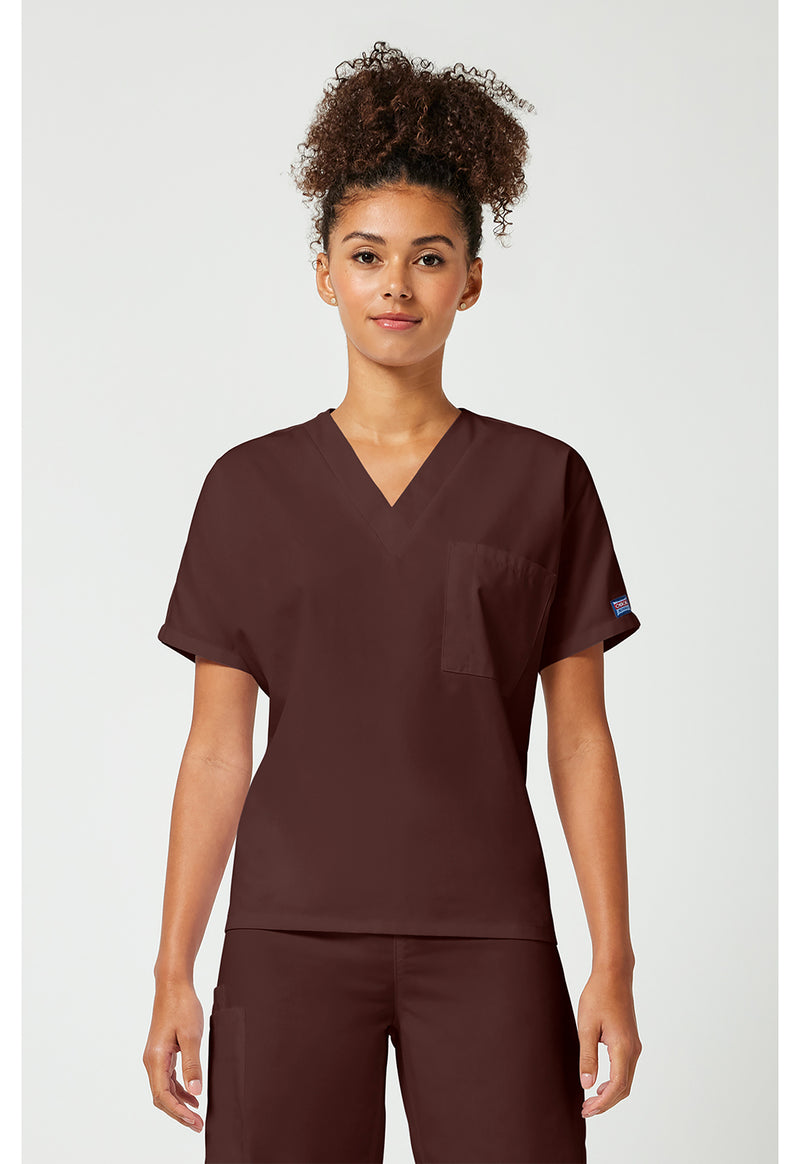 Chocolate - Cherokee WW Originals Unisex Scrub Top - Front View