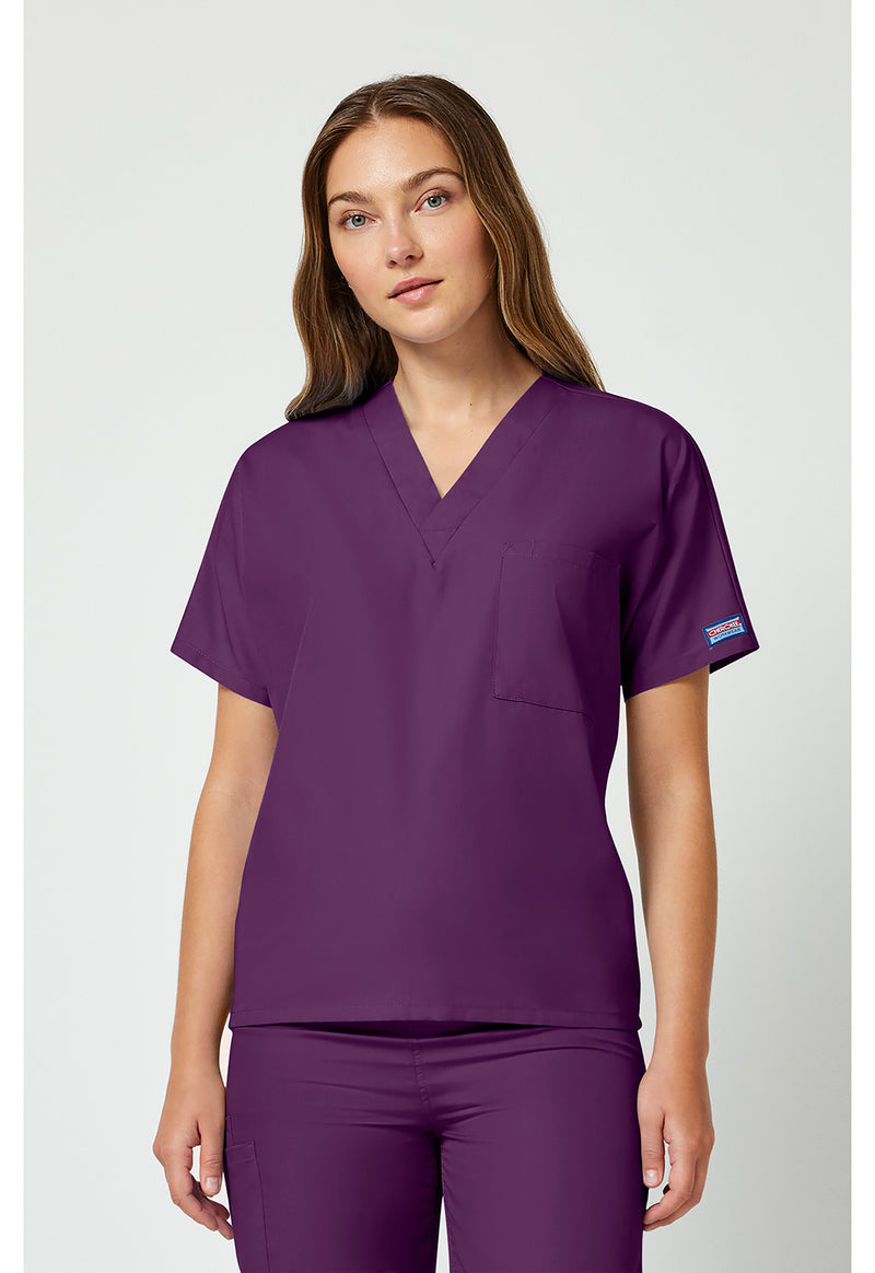 Eggplant - Cherokee WW Originals Unisex Scrub Top - Front View