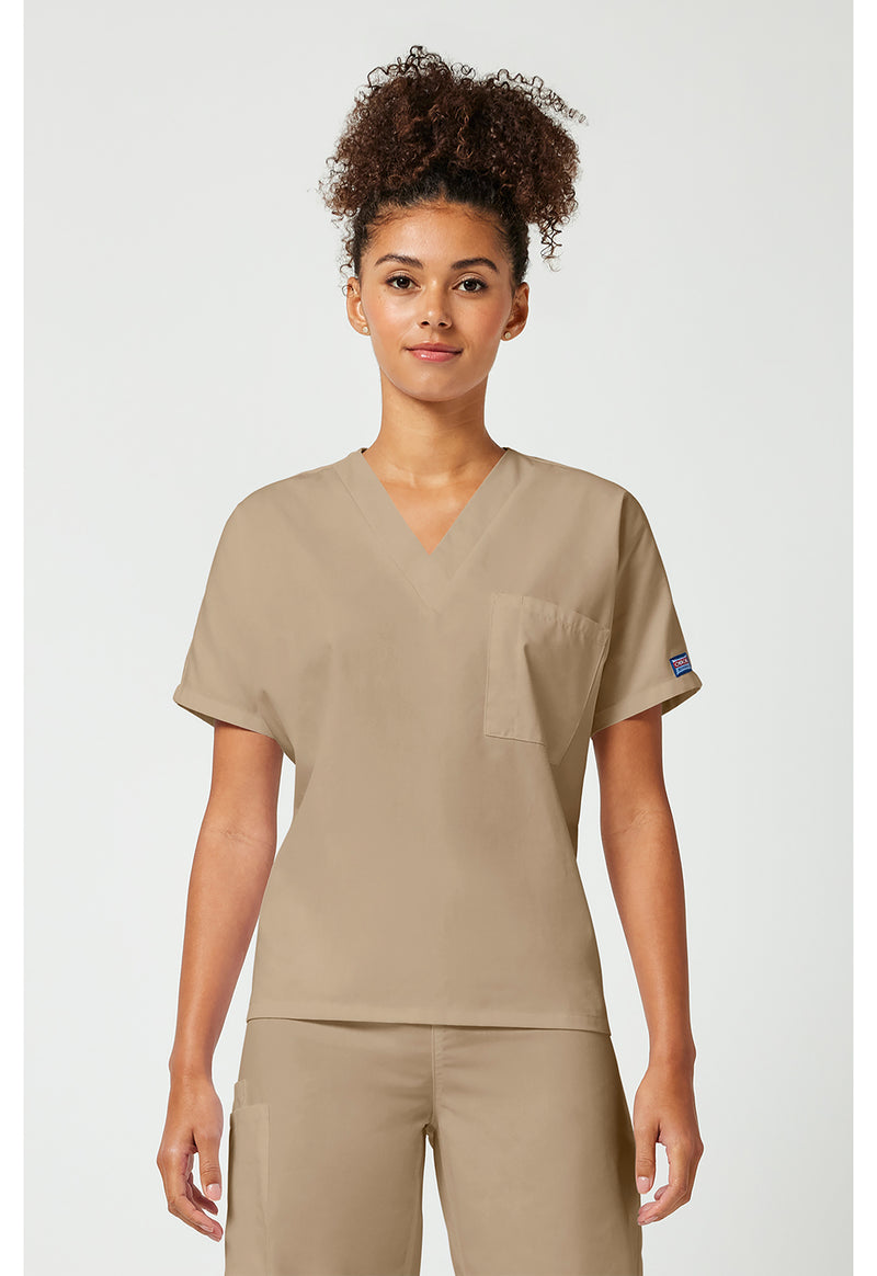 Khaki - Cherokee WW Originals Unisex Scrub Top - Front View