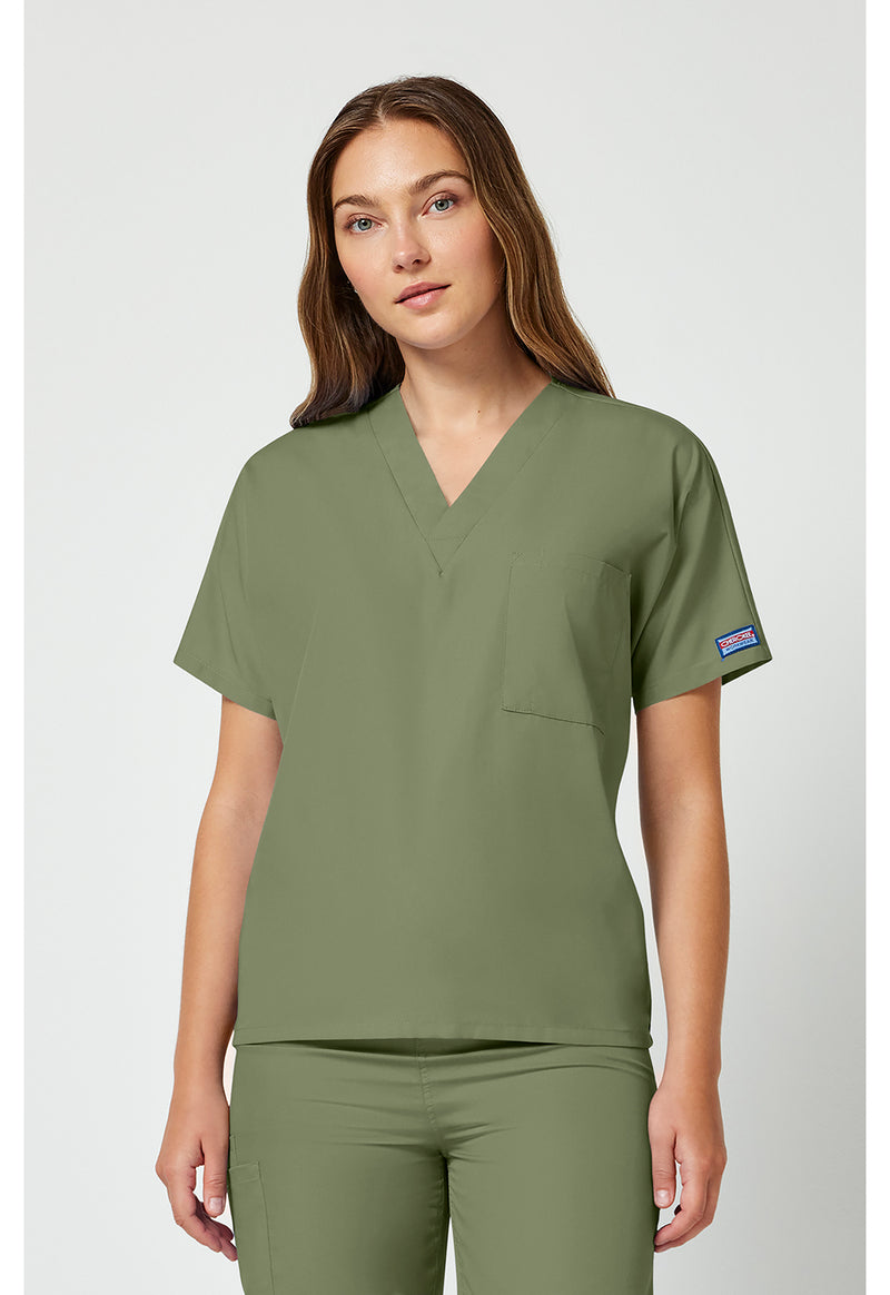 Olive - Cherokee WW Originals Unisex Scrub Top - Front View