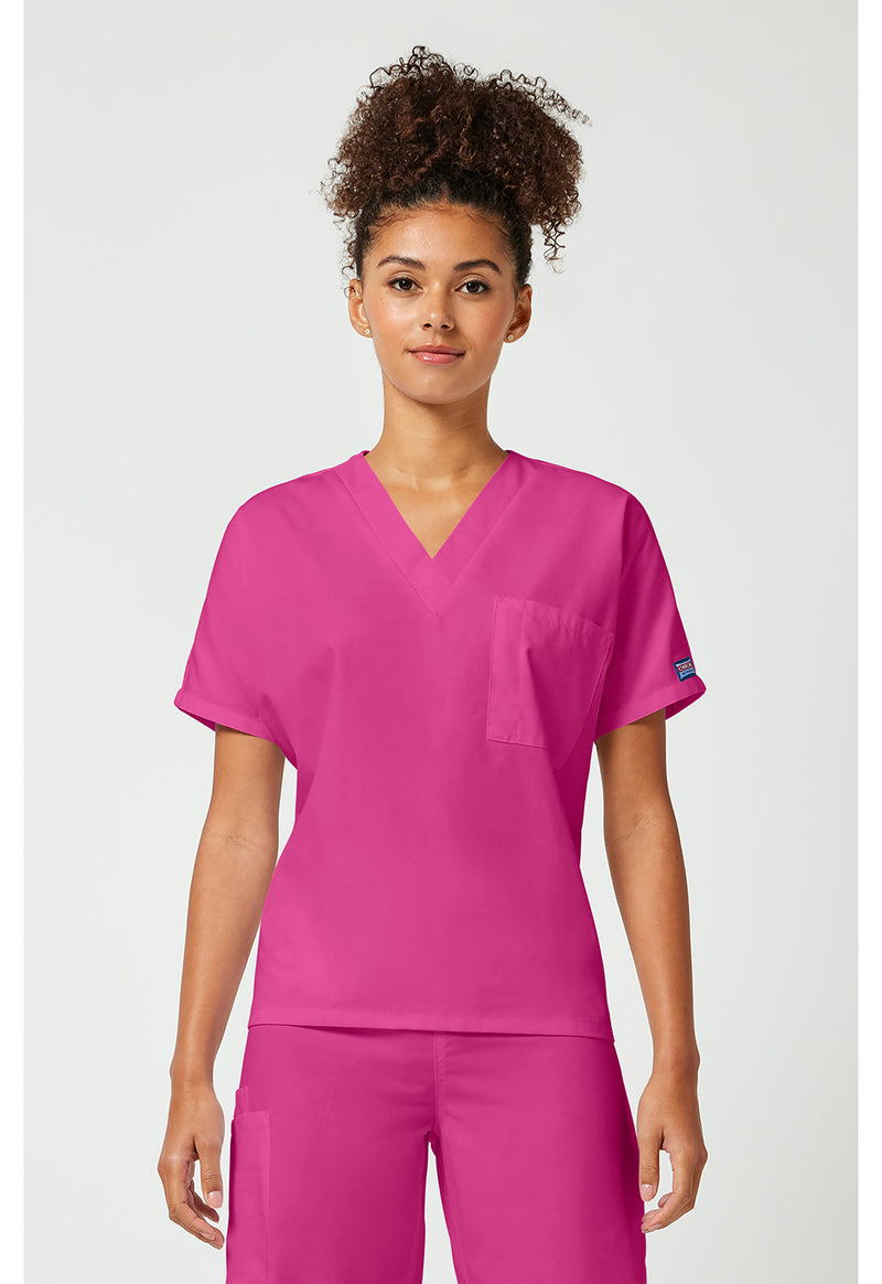 Shocking Pink - Cherokee WW Originals Unisex Scrub Top - Front View