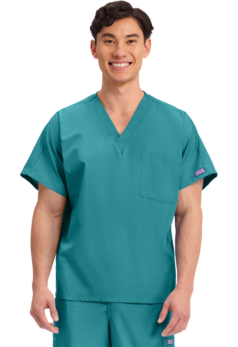 Teal Blue - Cherokee WW Originals Unisex Scrub Top - Front View