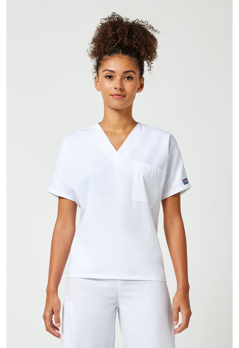 White - Cherokee WW Originals Unisex Scrub Top - Front View