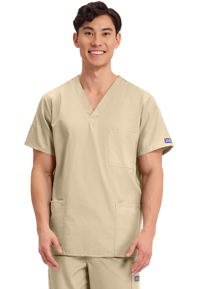 Khaki - Cherokee WW Originals Unisex Scrub Top - Front View