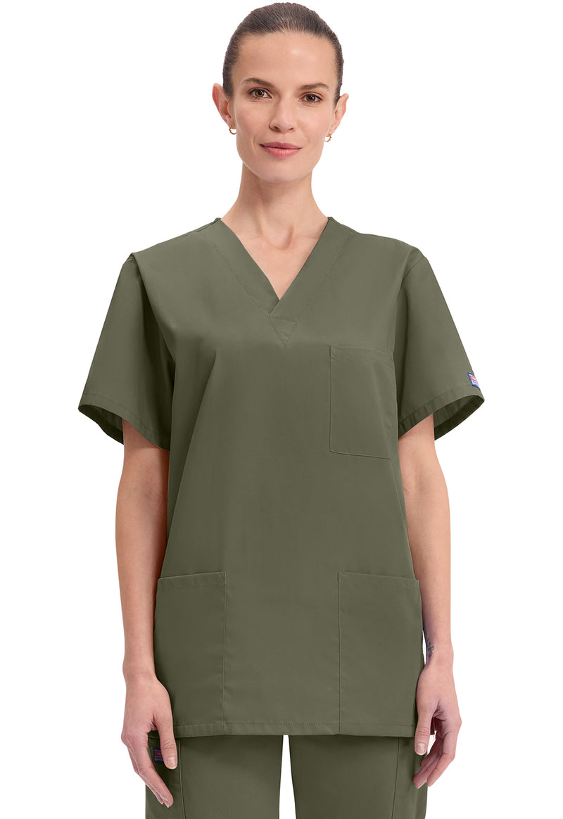 Olive - Cherokee WW Originals Unisex Scrub Top - Front View