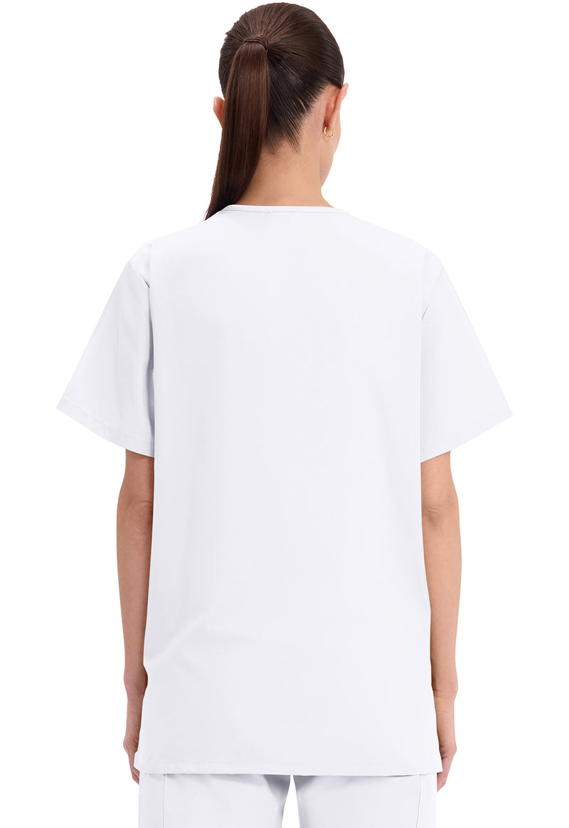 White - Cherokee WW Originals Unisex Scrub Top - Back View