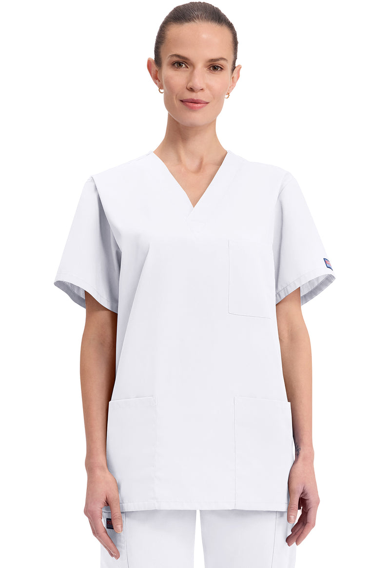 White - Cherokee WW Originals Unisex Scrub Top - Front View