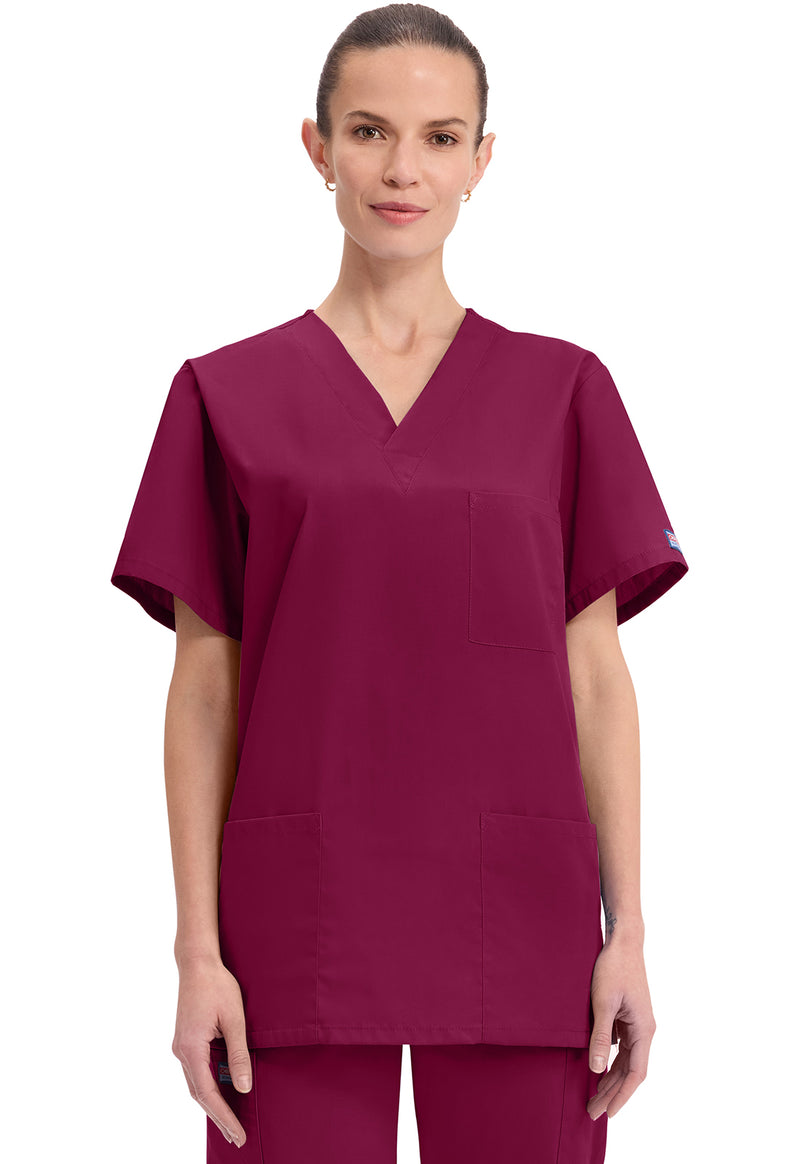 Wine - Cherokee WW Originals Unisex Scrub Top - Front View