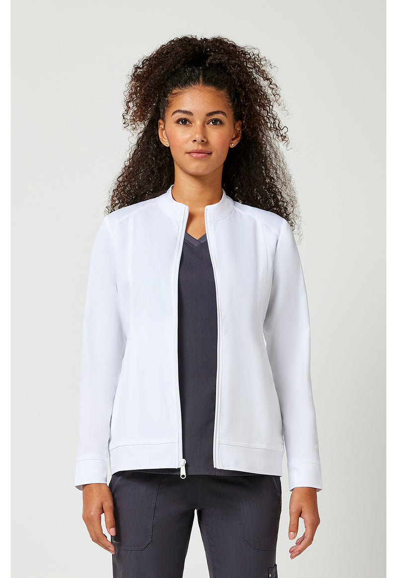 WHITE - Healing Hands Purple Label Women Scrub Jacket - Front View