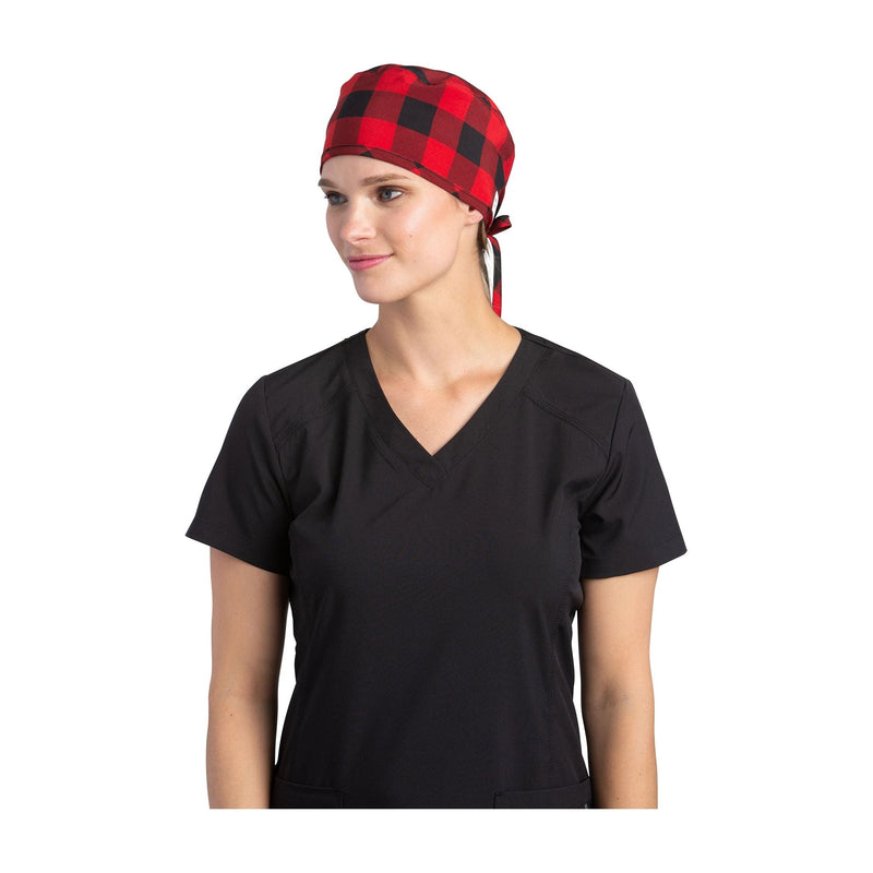 Red Buffalo Plaid - White Cross Unisex Scrub Caps - Front View