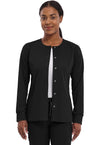 BLACK - Healing Hands Purple Label Women Scrub Jacket - Front View